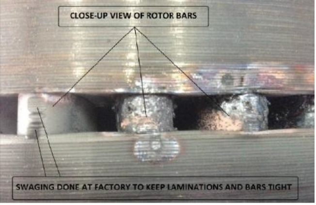 Close up view of the rotor bars damage